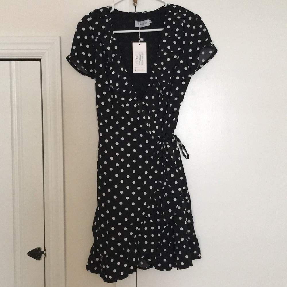 NWT XS Lioness Polka Dot Wrap Dress